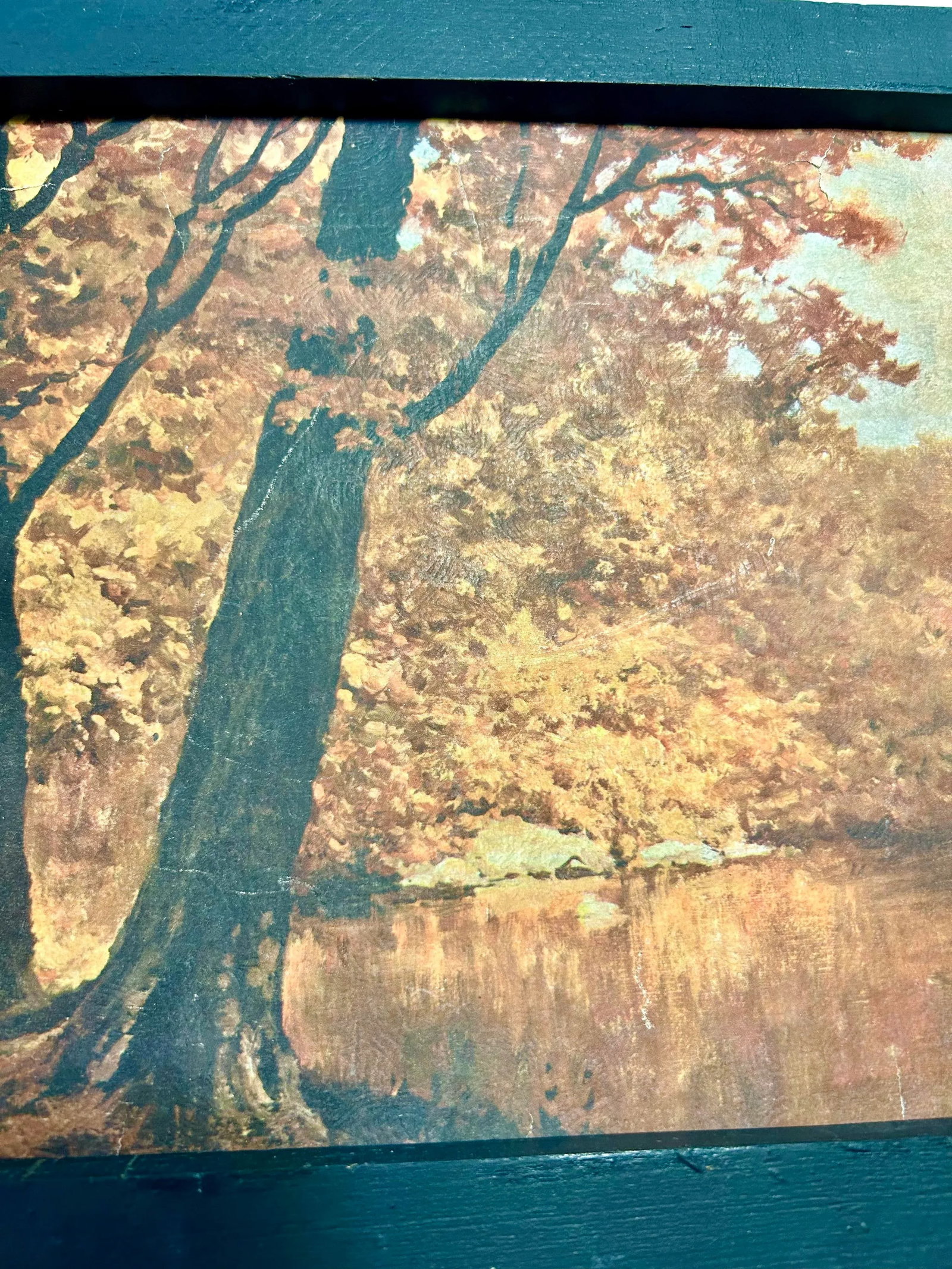 Mid 20th Century Vintage Rustic Autumn Reflecting Pond Scene Print - 4