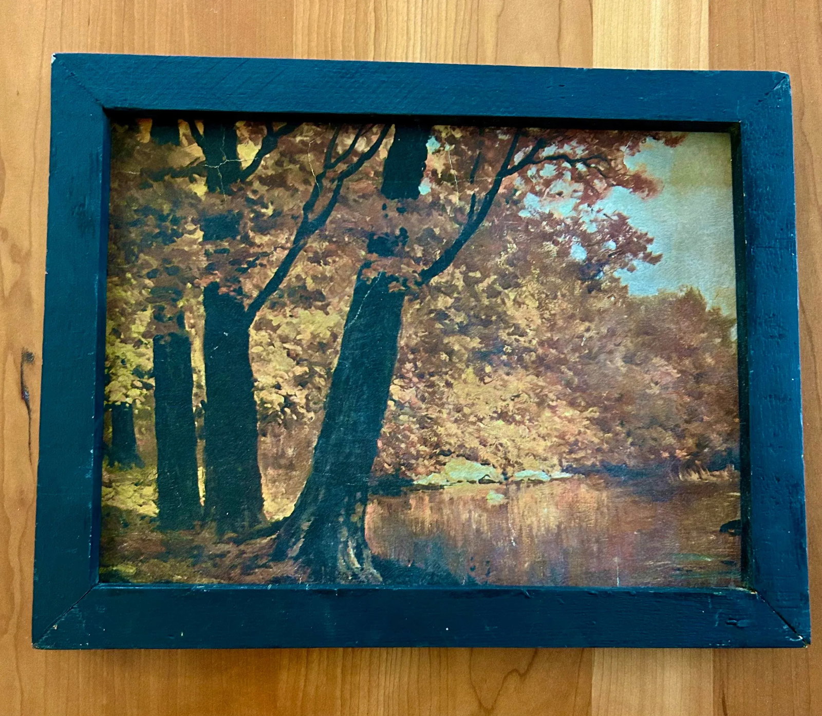Mid 20th Century Vintage Rustic Autumn Reflecting Pond Scene Print - 9