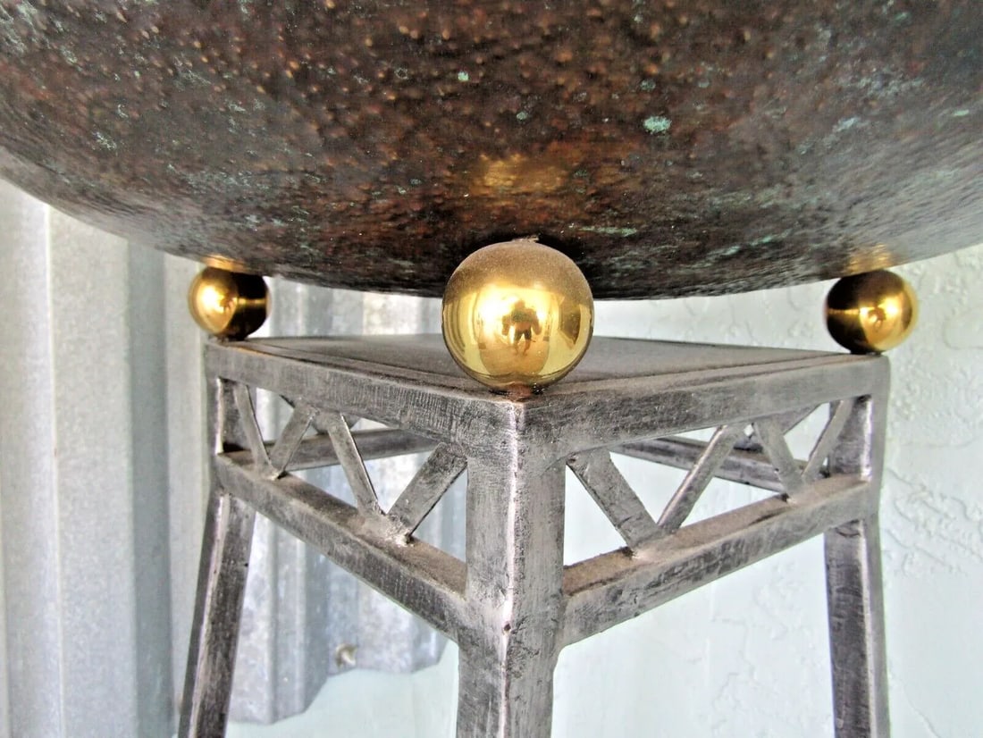 1990s Maitland-Smith Metal Two Shelf Copper Bowl Top Jardiniere Etagere Stand - 4