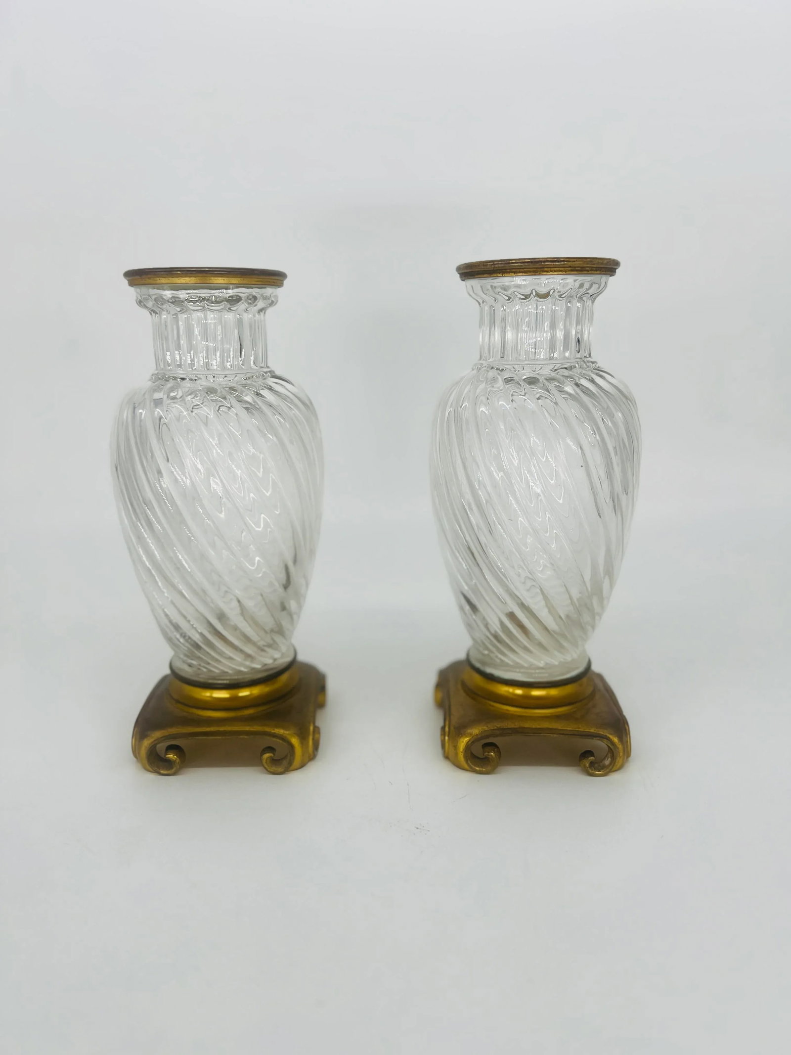 Pair, 19th Century Baccarat Swirl Pattern Bronze Ormolu Mounted Crystal Vases - 2