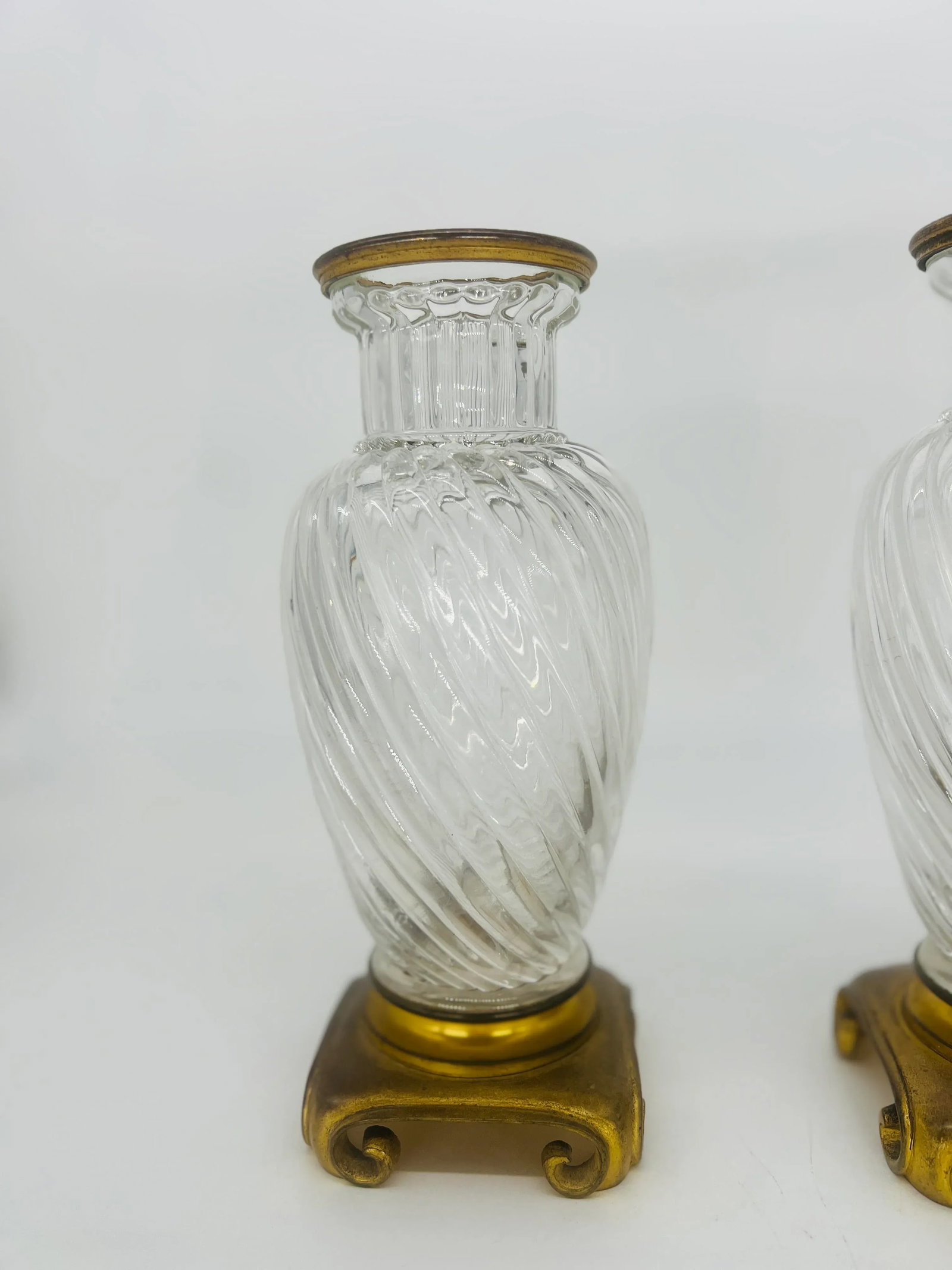 Pair, 19th Century Baccarat Swirl Pattern Bronze Ormolu Mounted Crystal Vases - 7