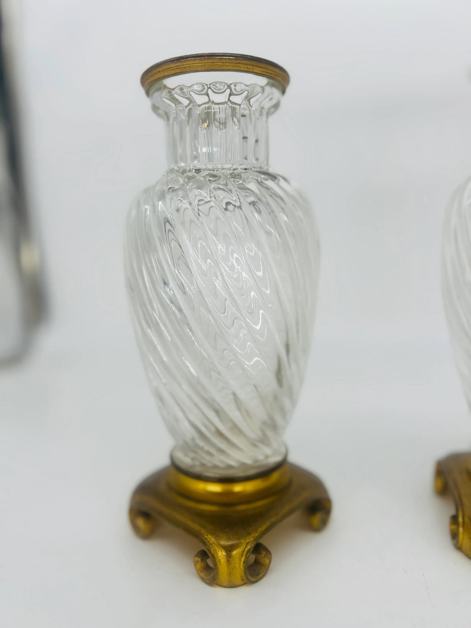 Pair, 19th Century Baccarat Swirl Pattern Bronze Ormolu Mounted Crystal Vases - 8