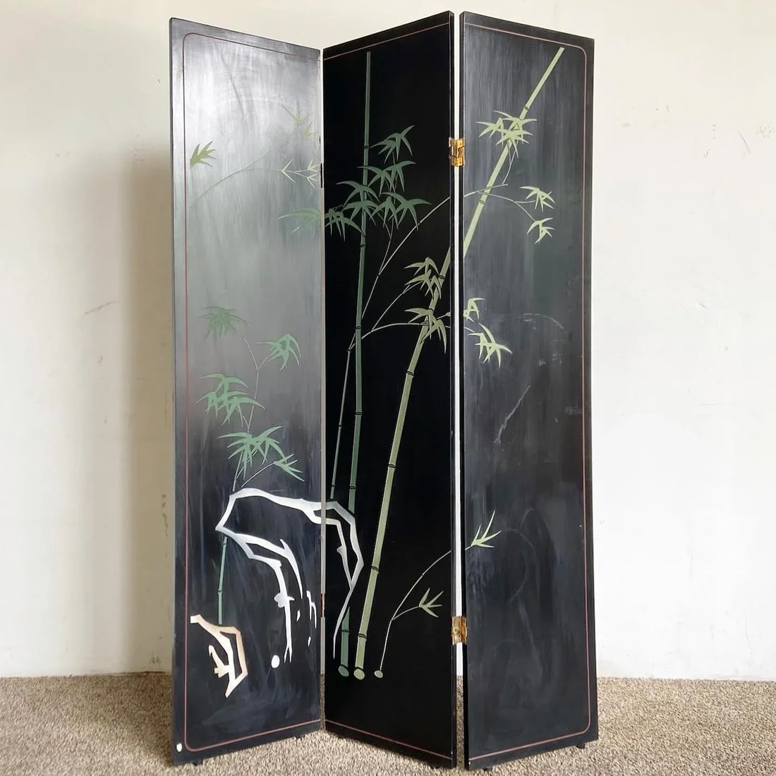 Chinese Hand Carved and Painted Room Divider - 3 Panels - 2