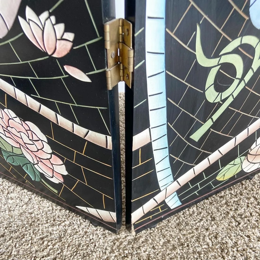 Chinese Hand Carved and Painted Room Divider - 3 Panels - 7