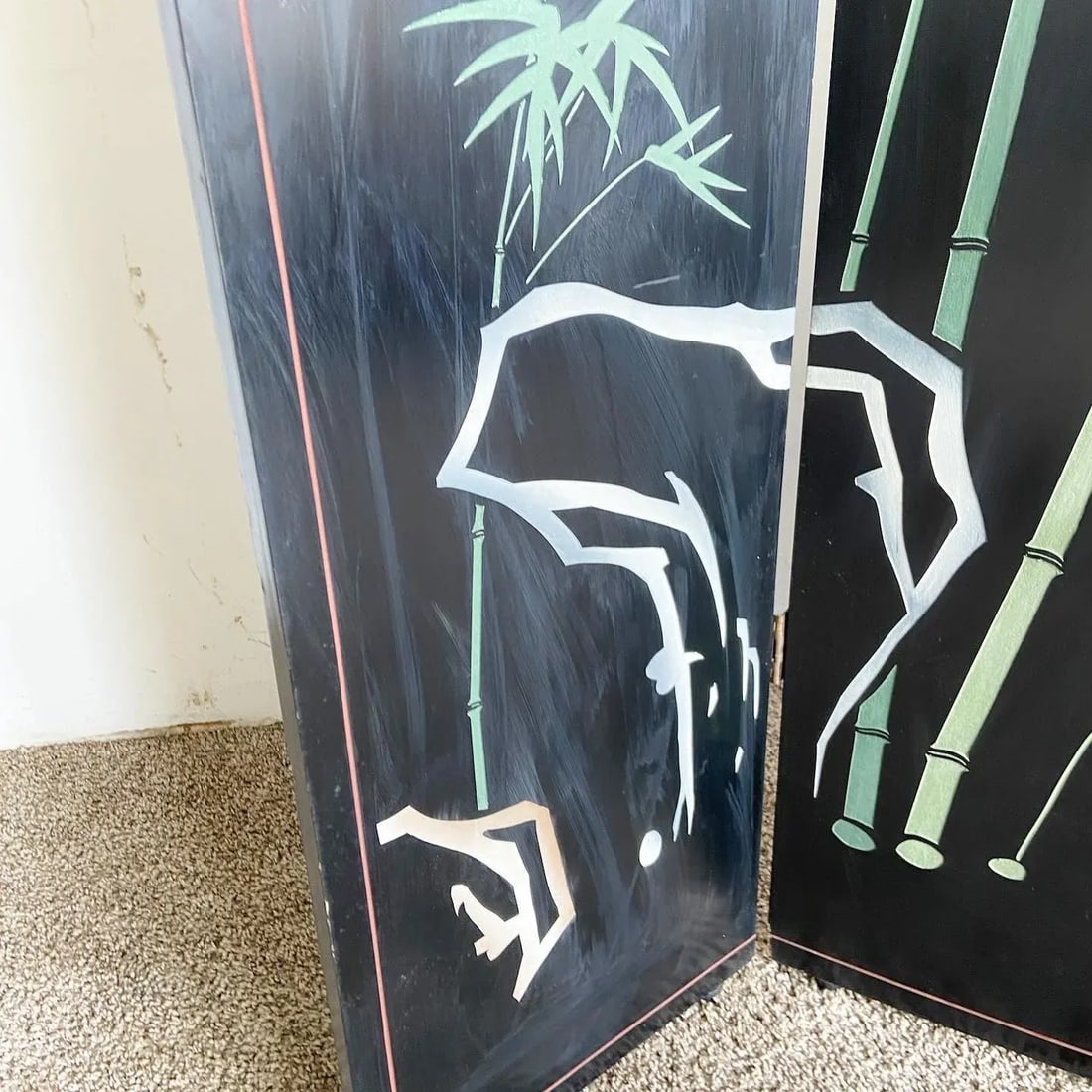 Chinese Hand Carved and Painted Room Divider - 3 Panels - 8