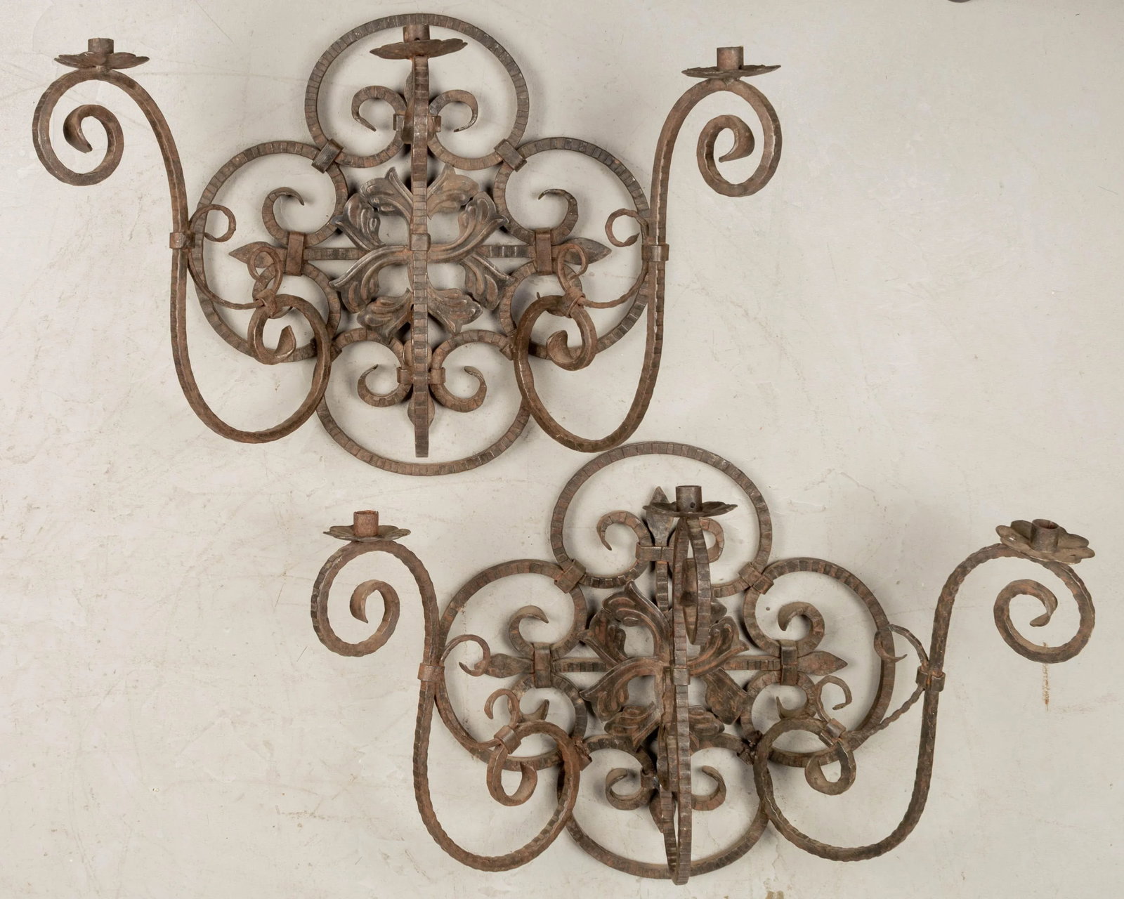 French Art Deco Wrought Iron Sconces Pair - 11