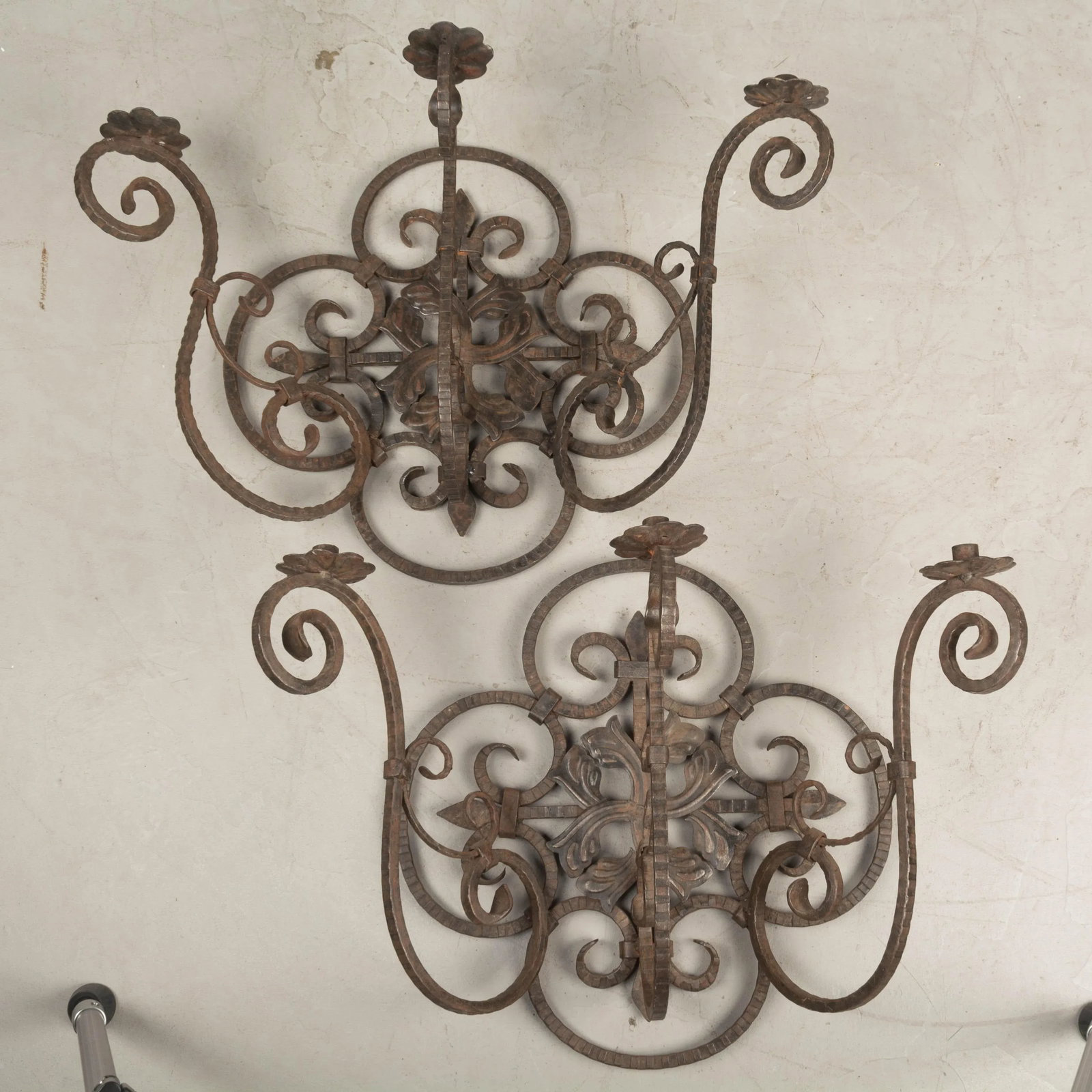 French Art Deco Wrought Iron Sconces Pair - 8