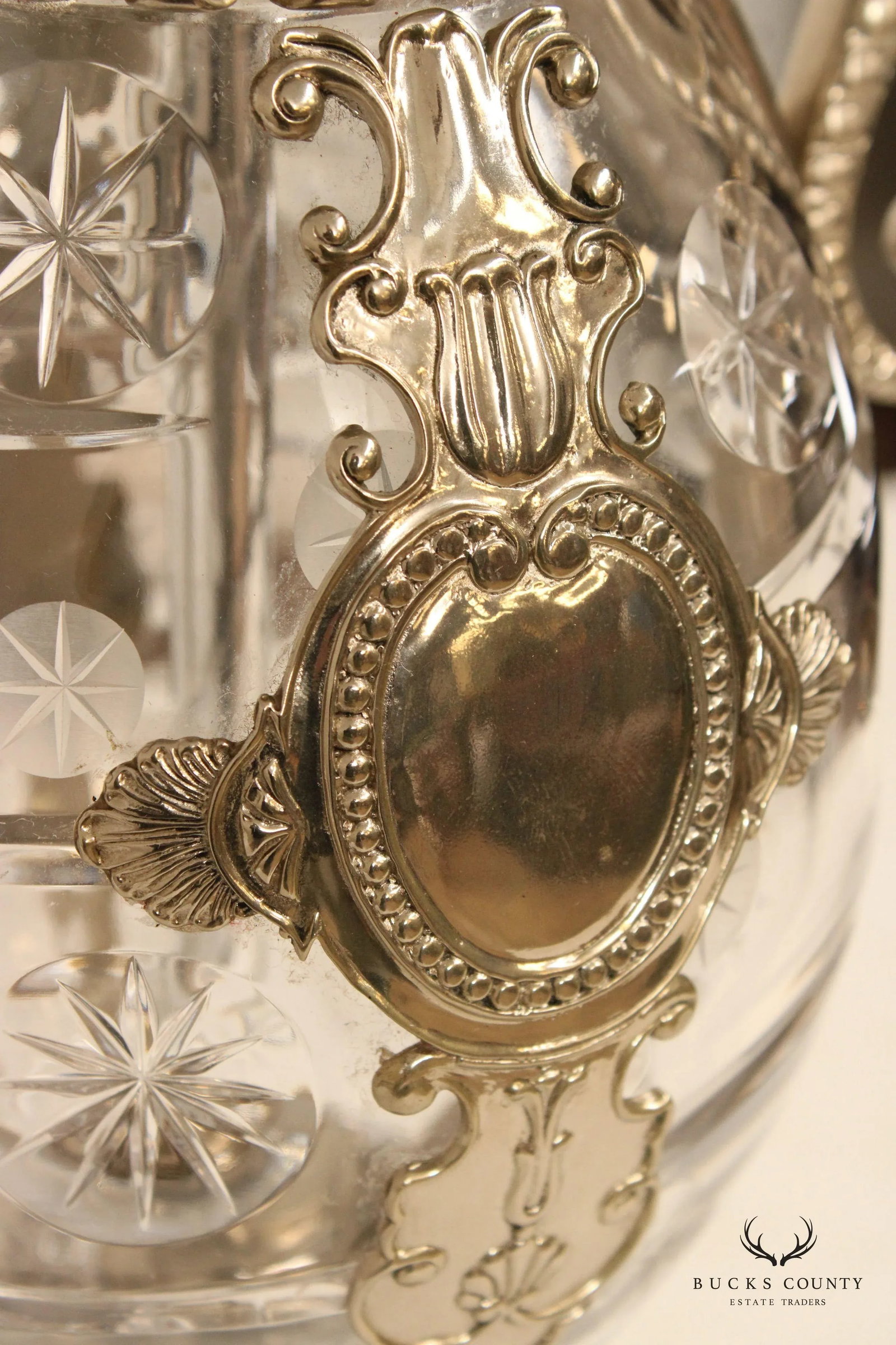 Maitland Smith Victorian Style Cut Crystal Silver Plated Ewer Pitcher - 10