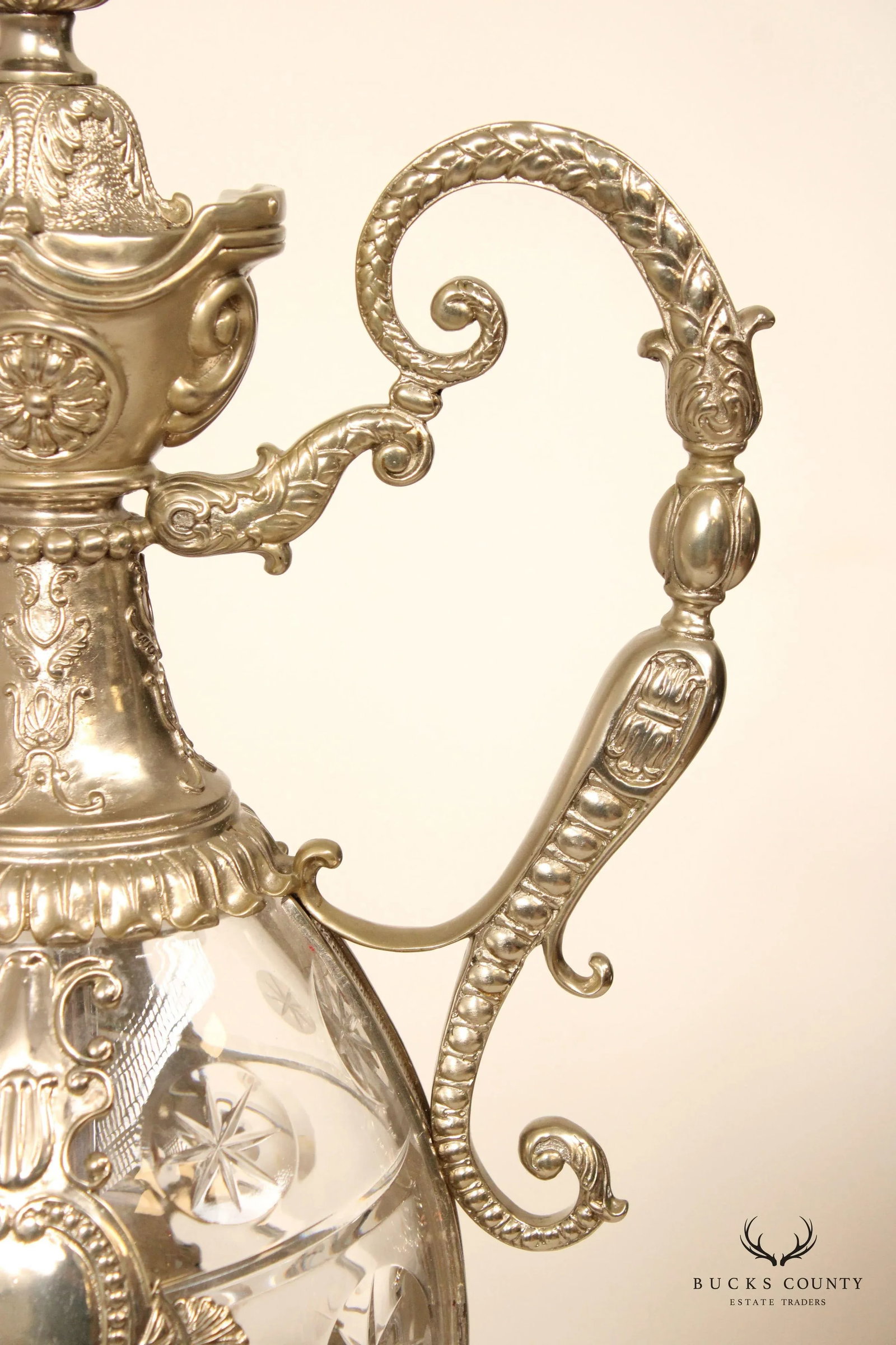 Maitland Smith Victorian Style Cut Crystal Silver Plated Ewer Pitcher - 5