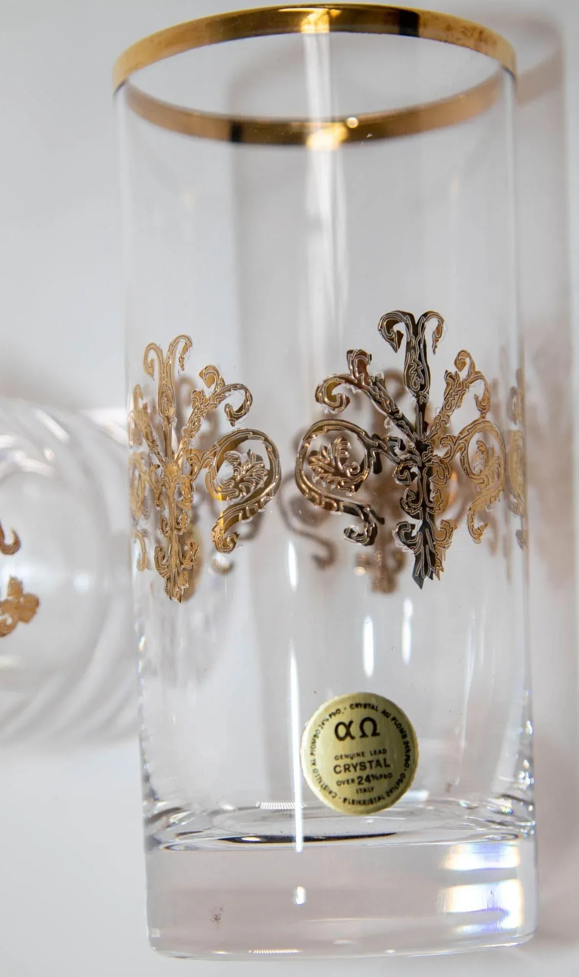 Murano Alfa & Omega Crystal Drinking Glasses Set of 10 Luxury Barware 24 Kt Gold - 10