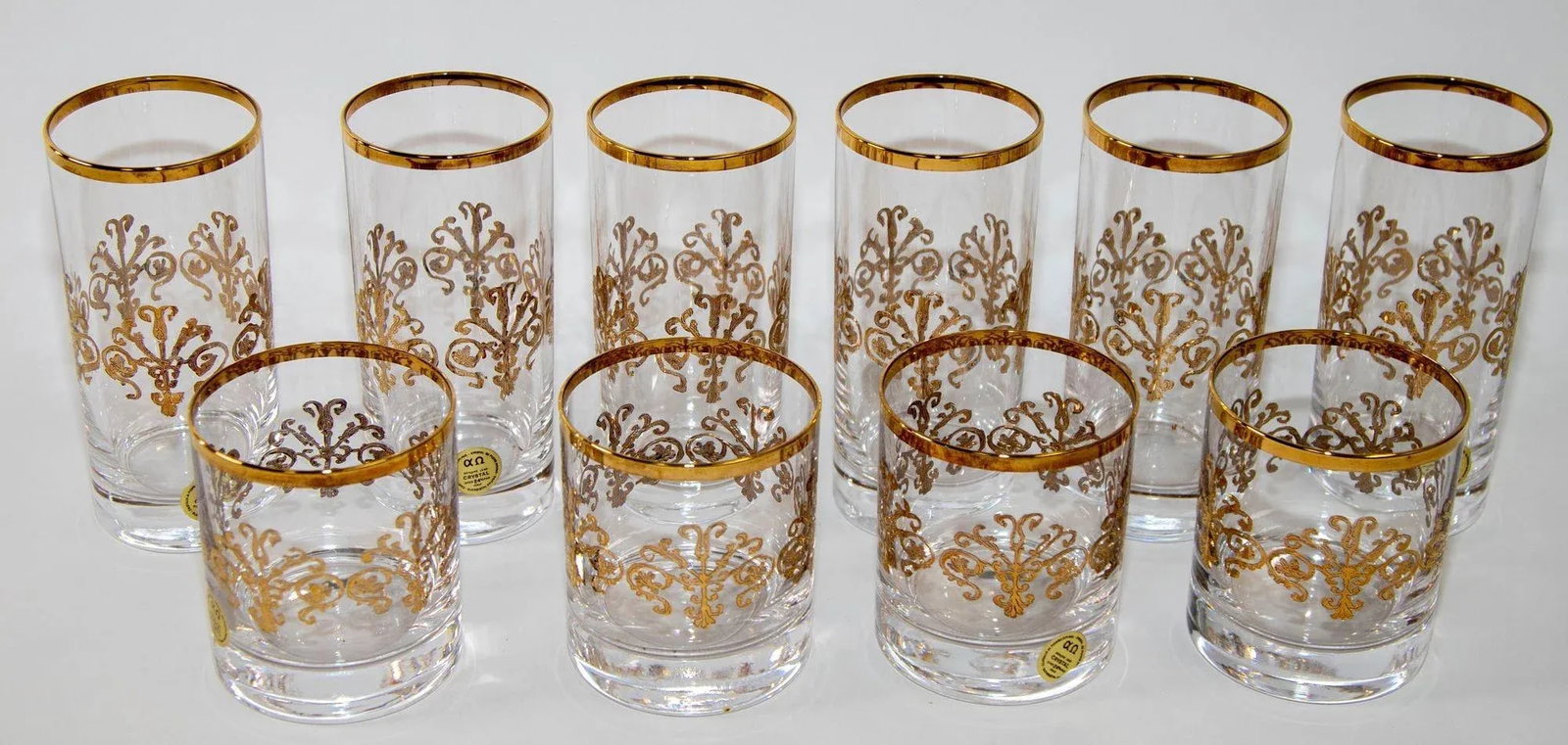 Murano Alfa & Omega Crystal Drinking Glasses Set of 10 Luxury Barware 24 Kt Gold - 13