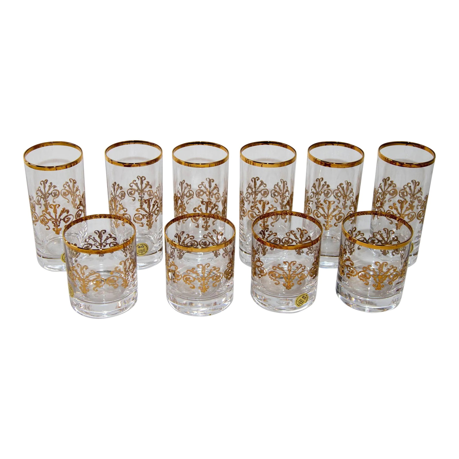 Murano Alfa & Omega Crystal Drinking Glasses Set of 10 Luxury Barware 24 Kt Gold (1 of 13)