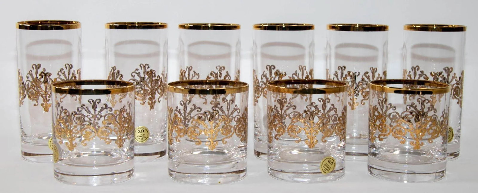 Murano Alfa & Omega Crystal Drinking Glasses Set of 10 Luxury Barware 24 Kt Gold - 2
