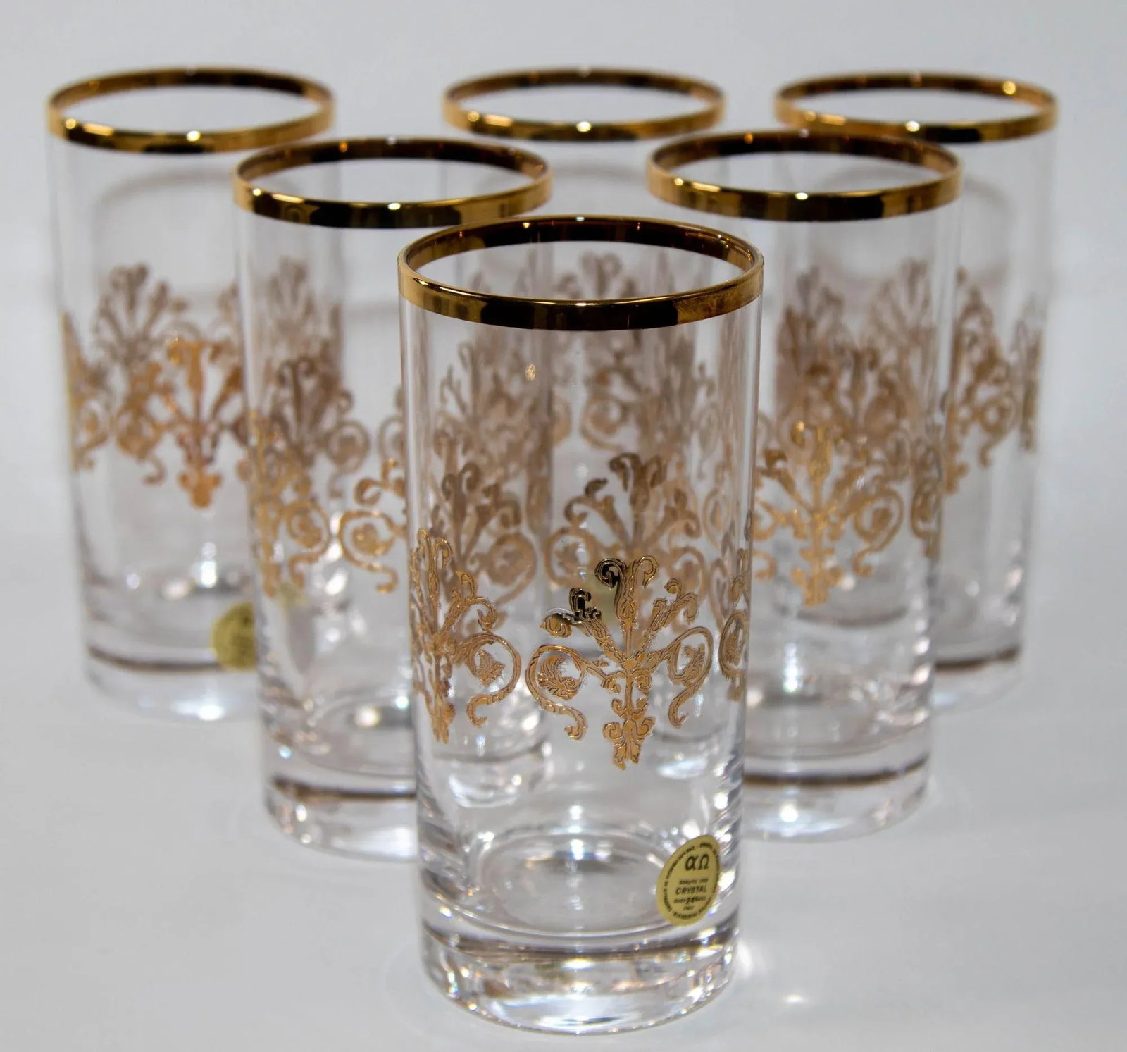 Murano Alfa & Omega Crystal Drinking Glasses Set of 10 Luxury Barware 24 Kt Gold - 3