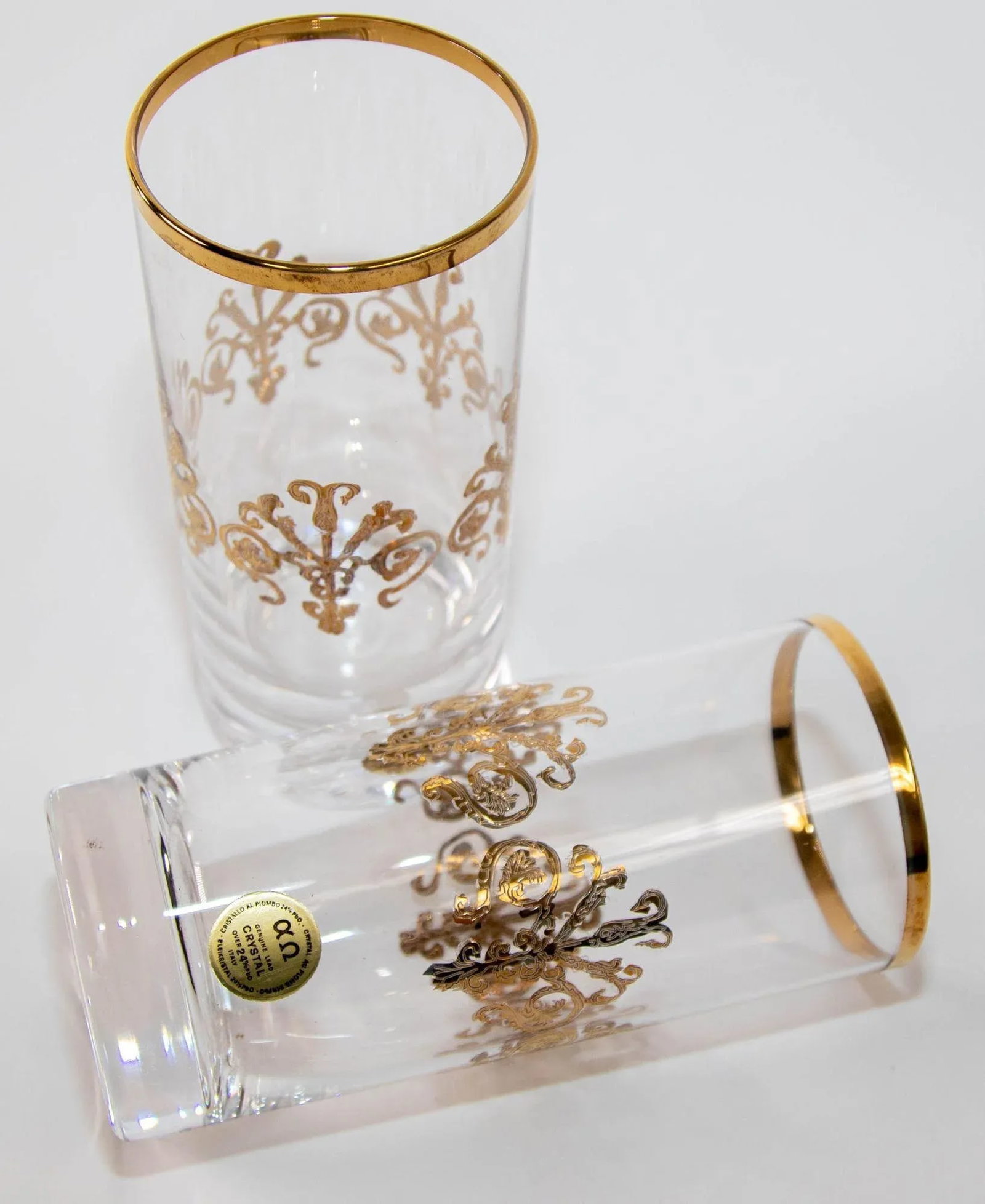 Murano Alfa & Omega Crystal Drinking Glasses Set of 10 Luxury Barware 24 Kt Gold - 9