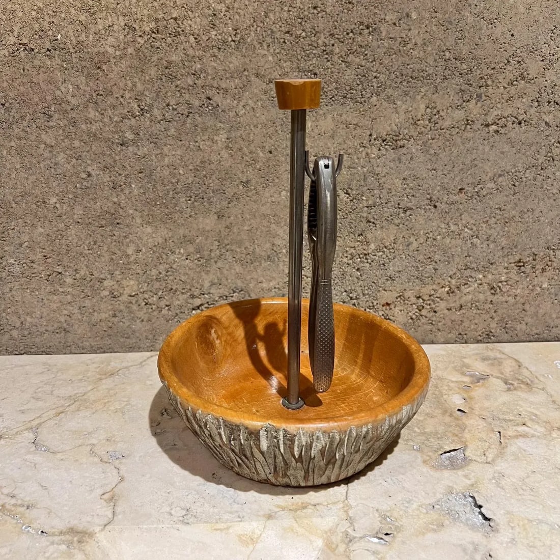1960s Aldo Tura Carved Wood Bowl and Nutcracker Macabo Italy - 3