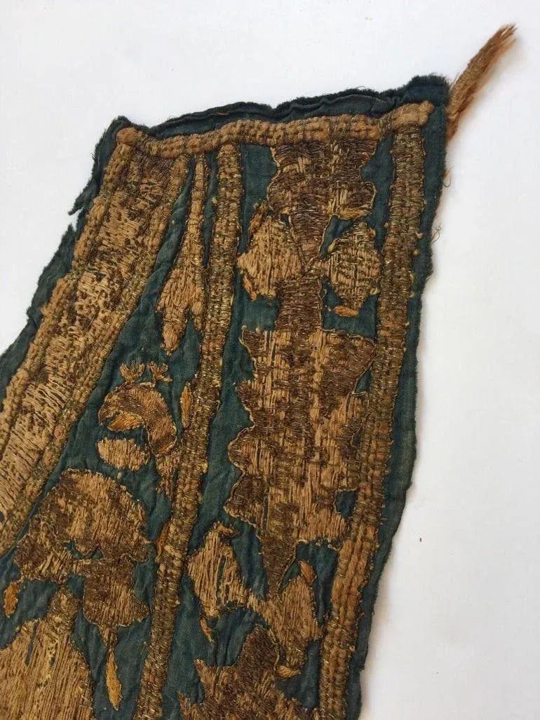 19th C. Islamic Textile Ottoman Empire Silver Metallic Threads Antique Fragment - 11