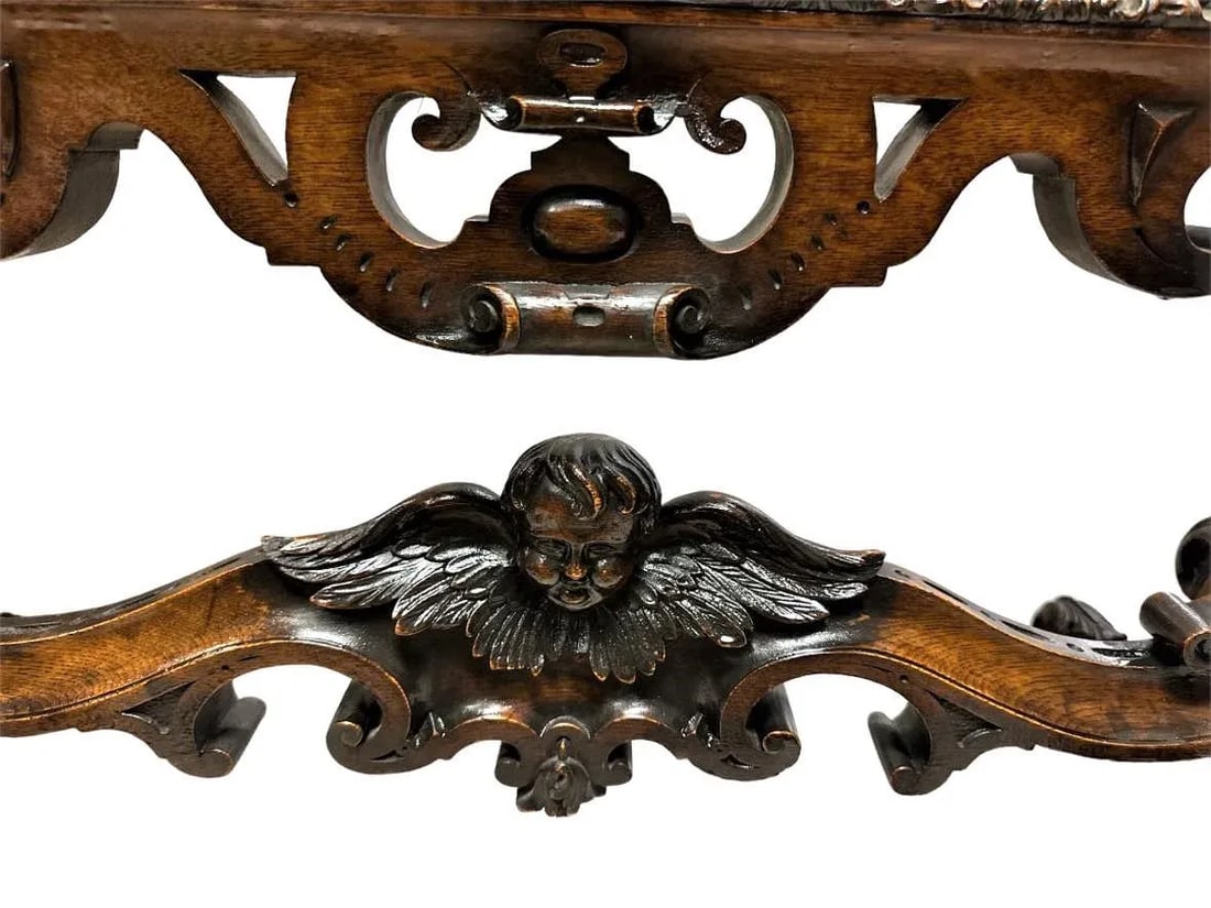 Antique Large Spanish Baroque Style Fire Screen in Carved Walnut and Needlepoint - Late 19th Century - 5