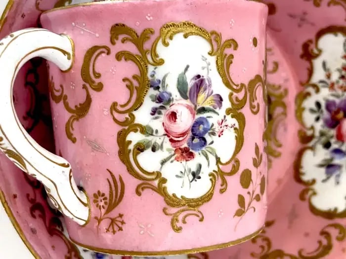 18th C. English Rocco Battersea & Porcelain Companion Cup & Saucer - 12