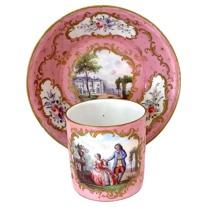 18th C. English Rocco Battersea & Porcelain Companion Cup & Saucer - 13