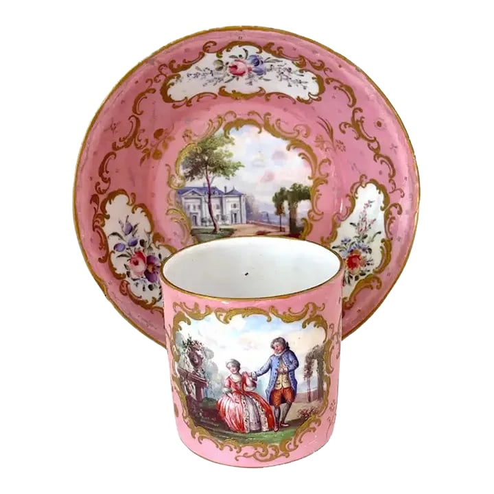 18th C. English Rocco Battersea & Porcelain Companion Cup & Saucer (1 of 13)