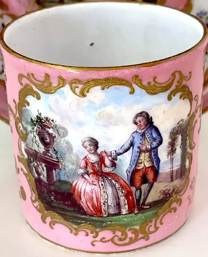 18th C. English Rocco Battersea & Porcelain Companion Cup & Saucer - 8
