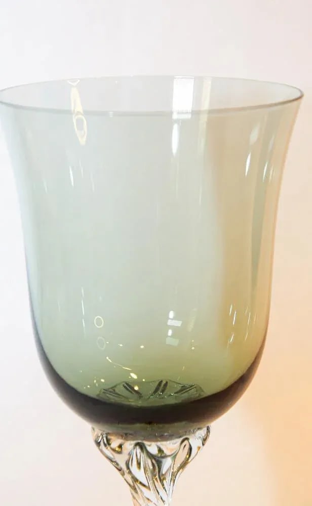 Sasaki Japan Blown Crystal Twist Stem Glasses Smoke Jade Grand Hawthorne Set 40 - 10