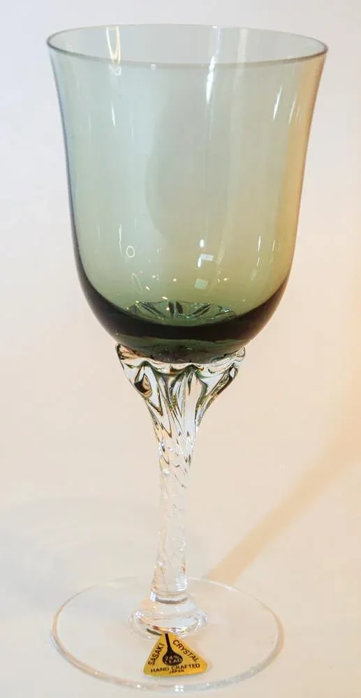 Sasaki Japan Blown Crystal Twist Stem Glasses Smoke Jade Grand Hawthorne Set 40 - 12