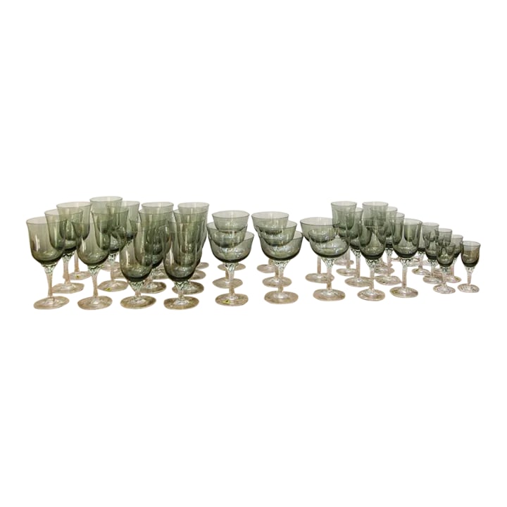 Sasaki Japan Blown Crystal Twist Stem Glasses Smoke Jade Grand Hawthorne Set 40 (1 of 13)