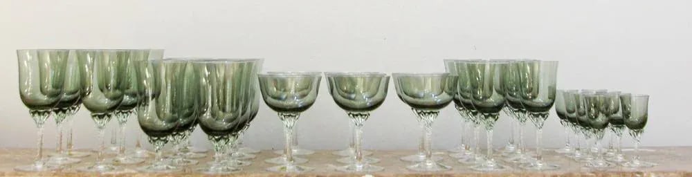 Sasaki Japan Blown Crystal Twist Stem Glasses Smoke Jade Grand Hawthorne Set 40 - 2