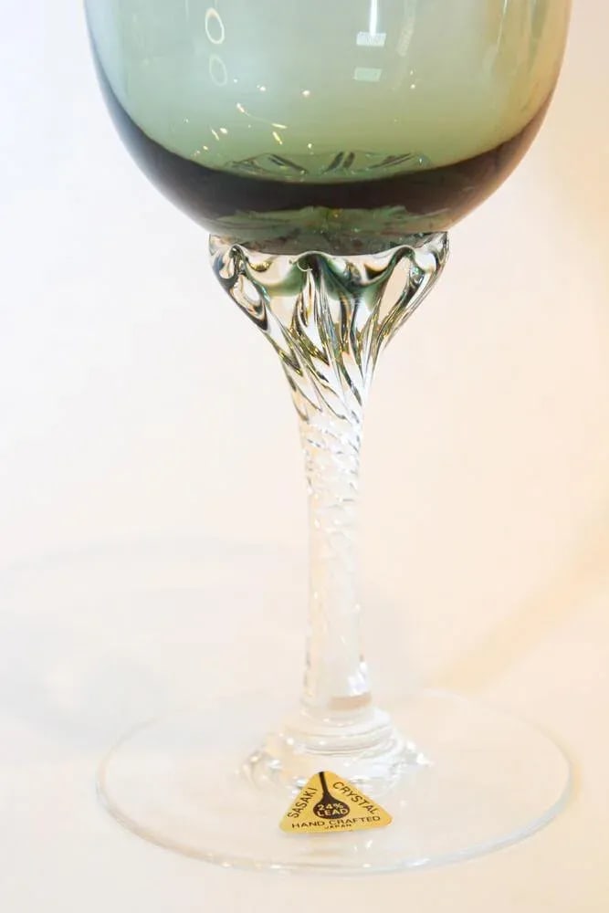 Sasaki Japan Blown Crystal Twist Stem Glasses Smoke Jade Grand Hawthorne Set 40 - 9