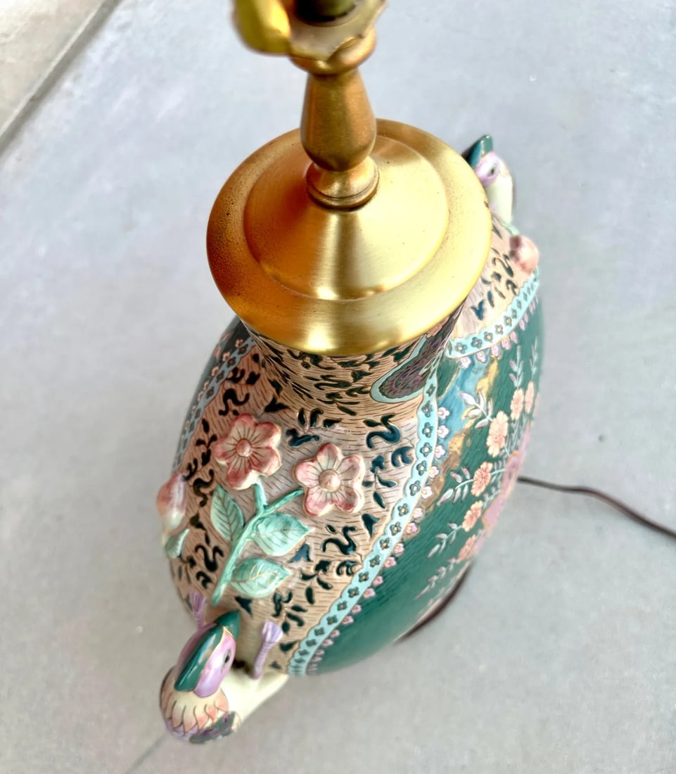 Antique Chinese Porcelain Table Lamp W/Floral-Bird Motif - 6