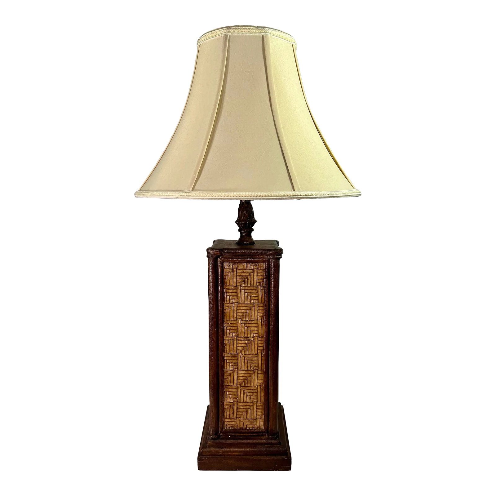 Vintage Wildwood Handmade and Finished Woven Cane Lamp With Silk Shade - Included: Welcome to Turtle and Crane! Let us tell you about this exquisite Vintage Wildwood Lamp Company Handmade and Finished Woven Cane Lamp with Silk Shade. This lamp is a true work of art, meticulously