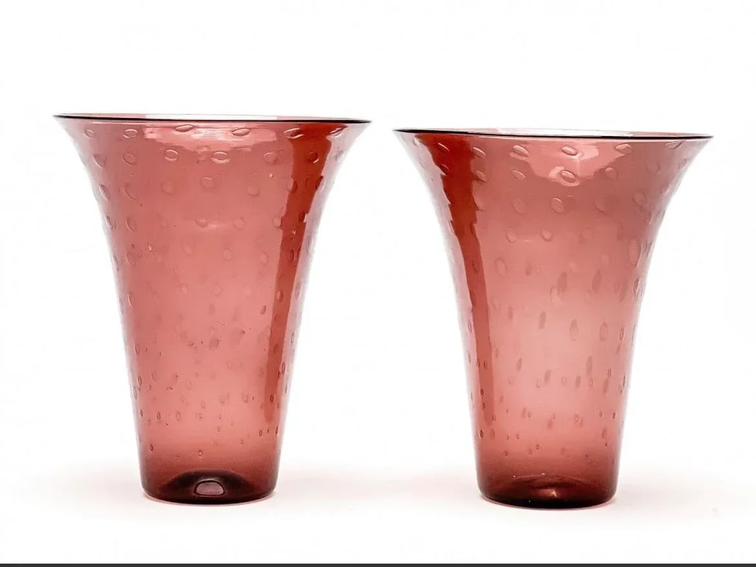 Pair of Italian Soffiato Glass Vases, Circa 1930 - 2