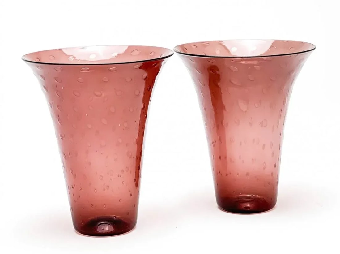 Pair of Italian Soffiato Glass Vases, Circa 1930 - 3
