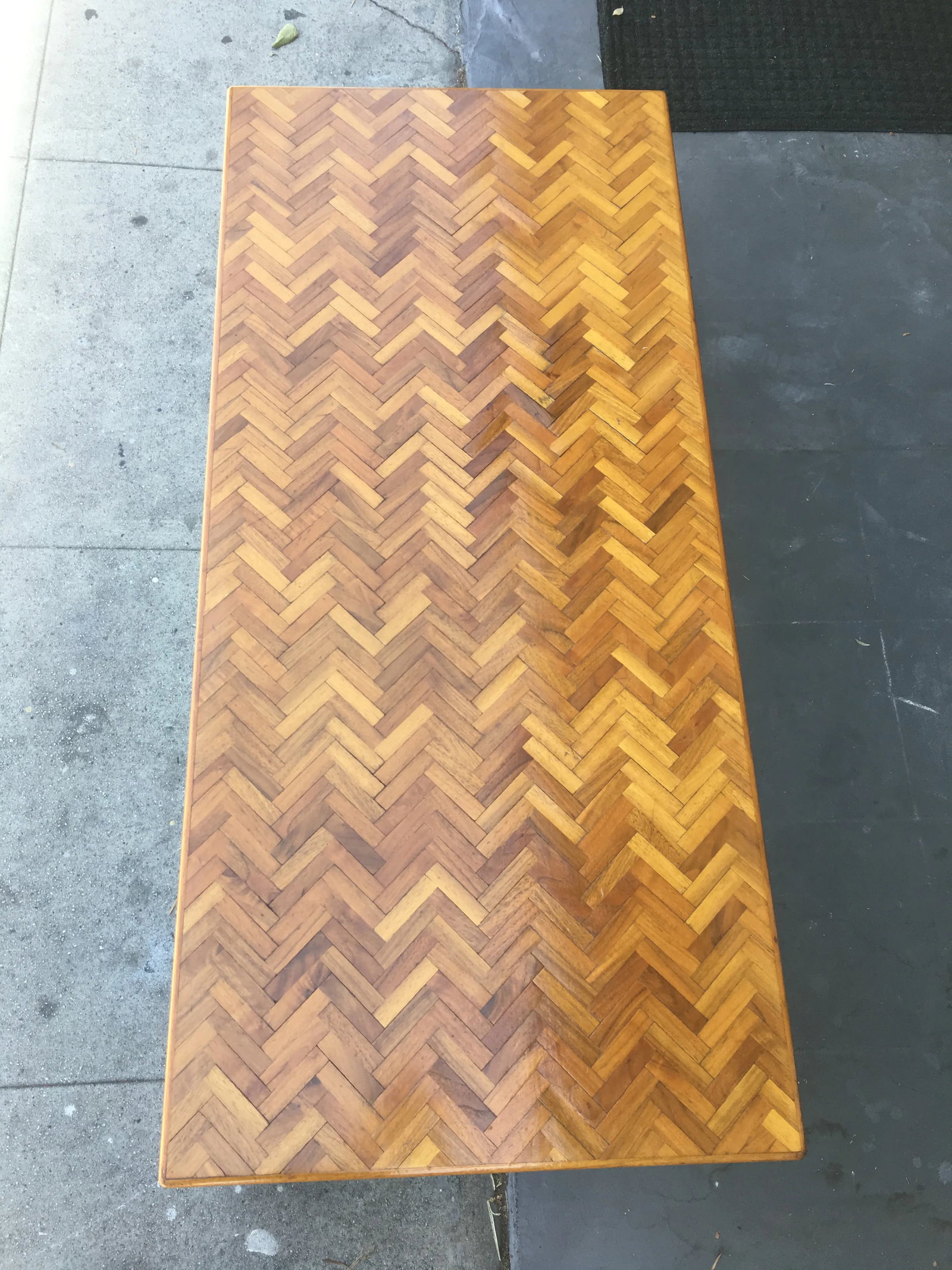 Custom Solid Walnut Coffee Table With Herringbone Top – 1980s–1990s, American Made - 5