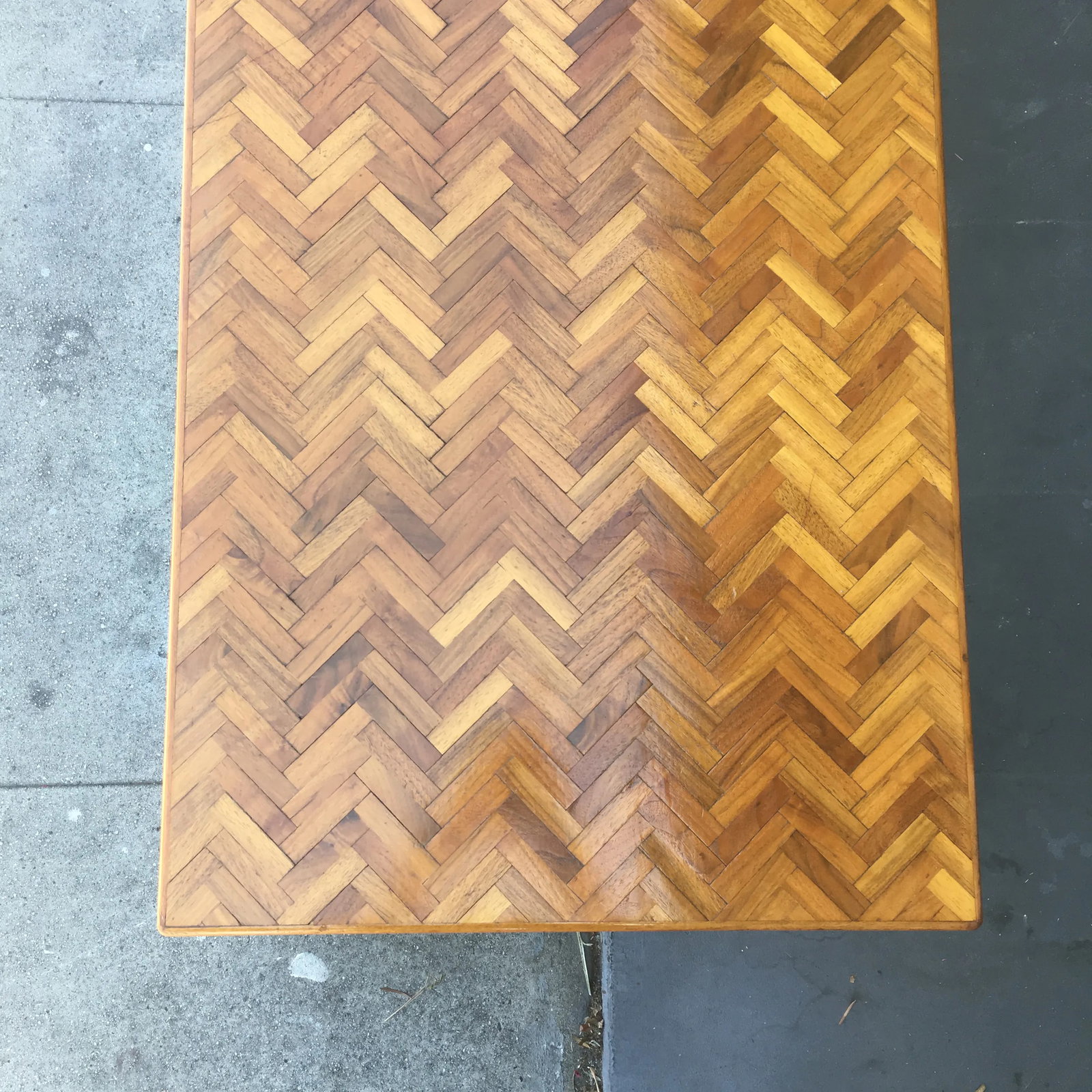 Custom Solid Walnut Coffee Table With Herringbone Top – 1980s–1990s, American Made - 6