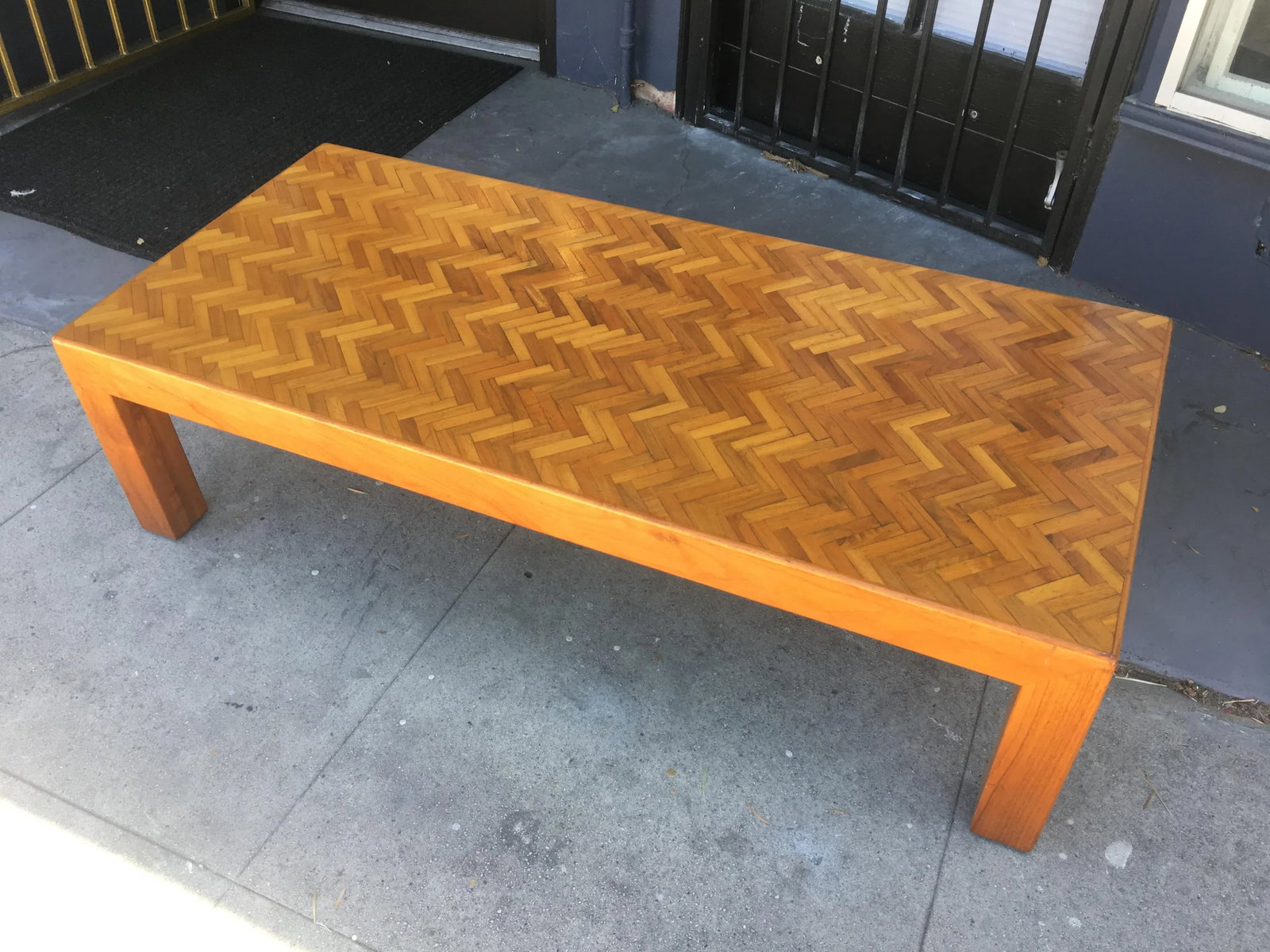 Custom Solid Walnut Coffee Table With Herringbone Top – 1980s–1990s, American Made - 7