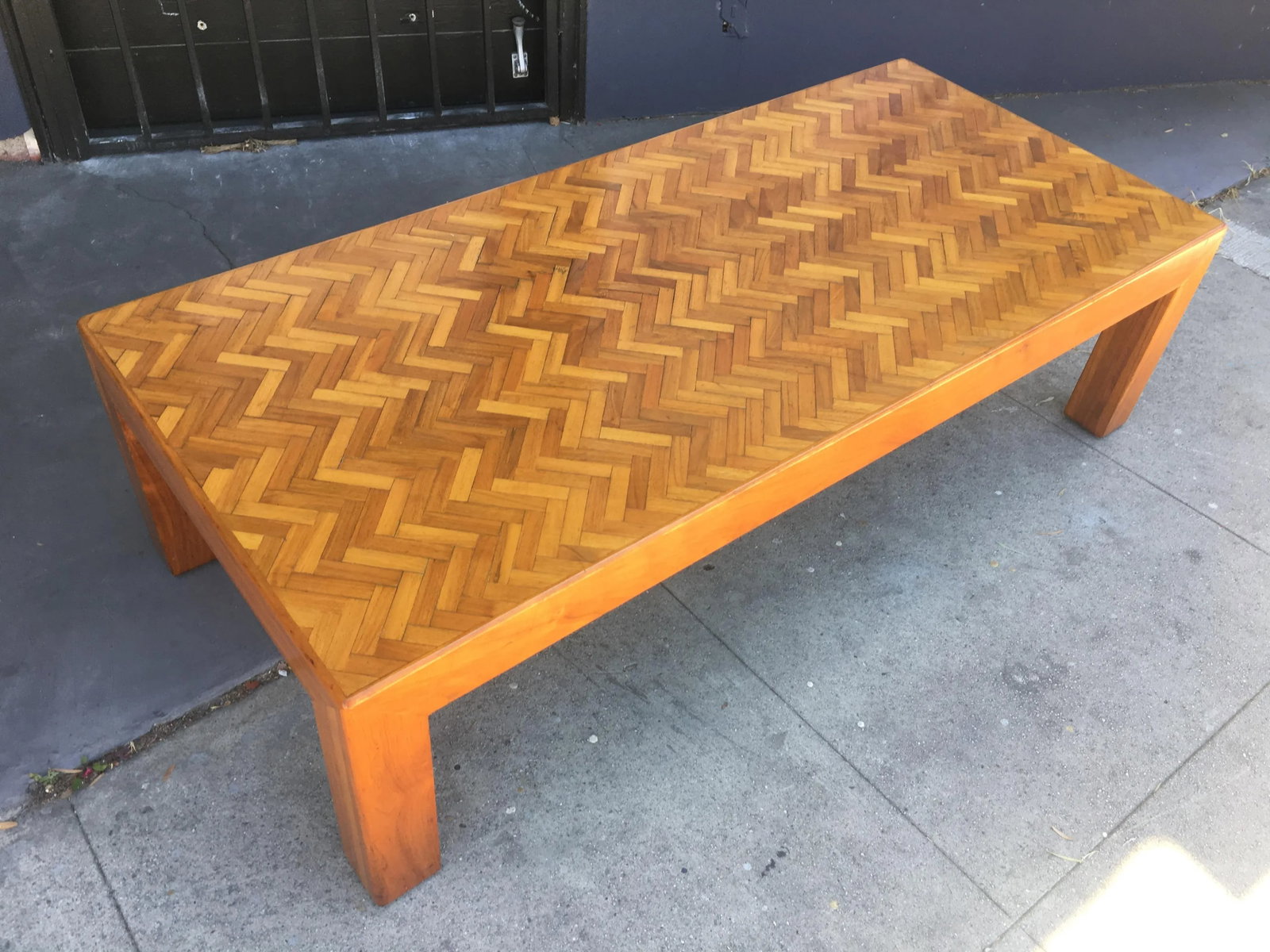 Custom Solid Walnut Coffee Table With Herringbone Top – 1980s–1990s, American Made - 8