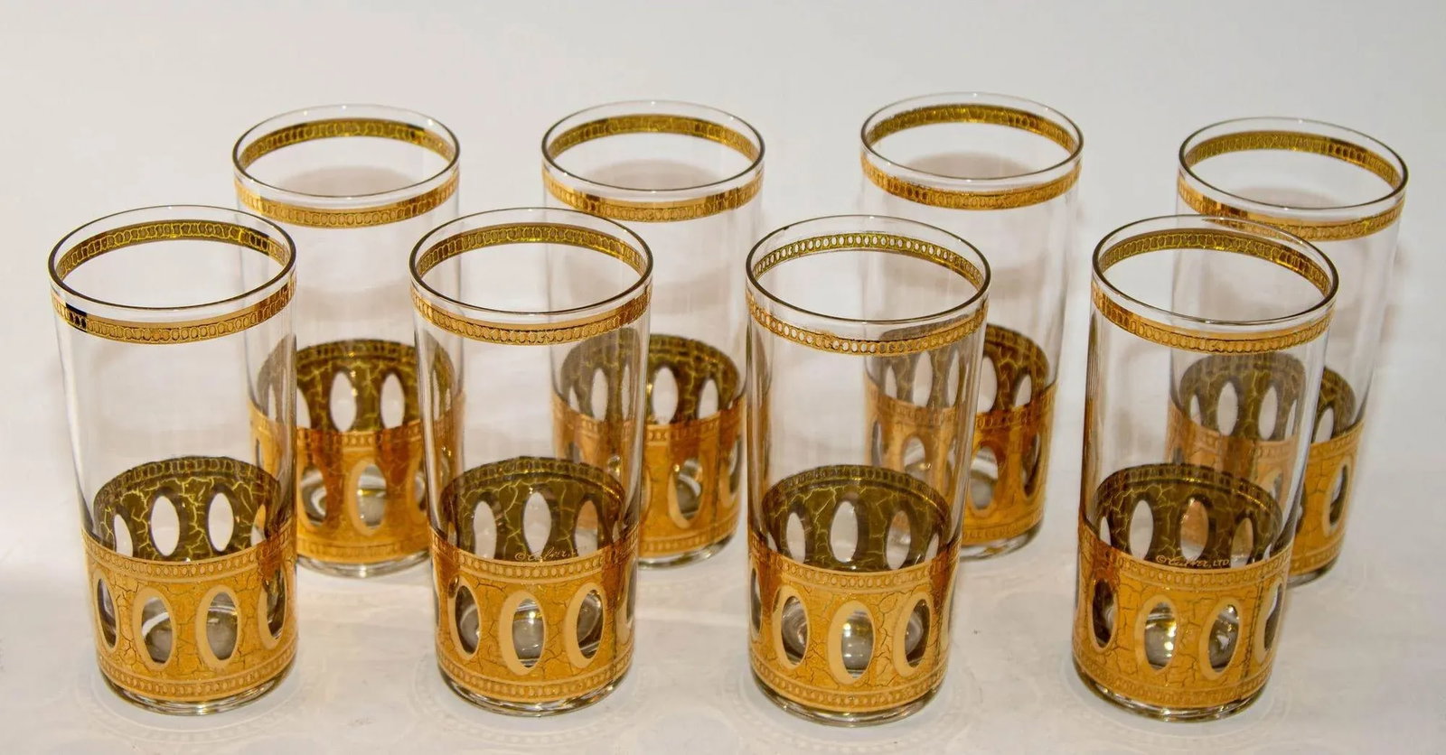 1950 Set of 8 Vintage Culver Ltd Highball Glasses With 22-Karat Gold Antigua - 2