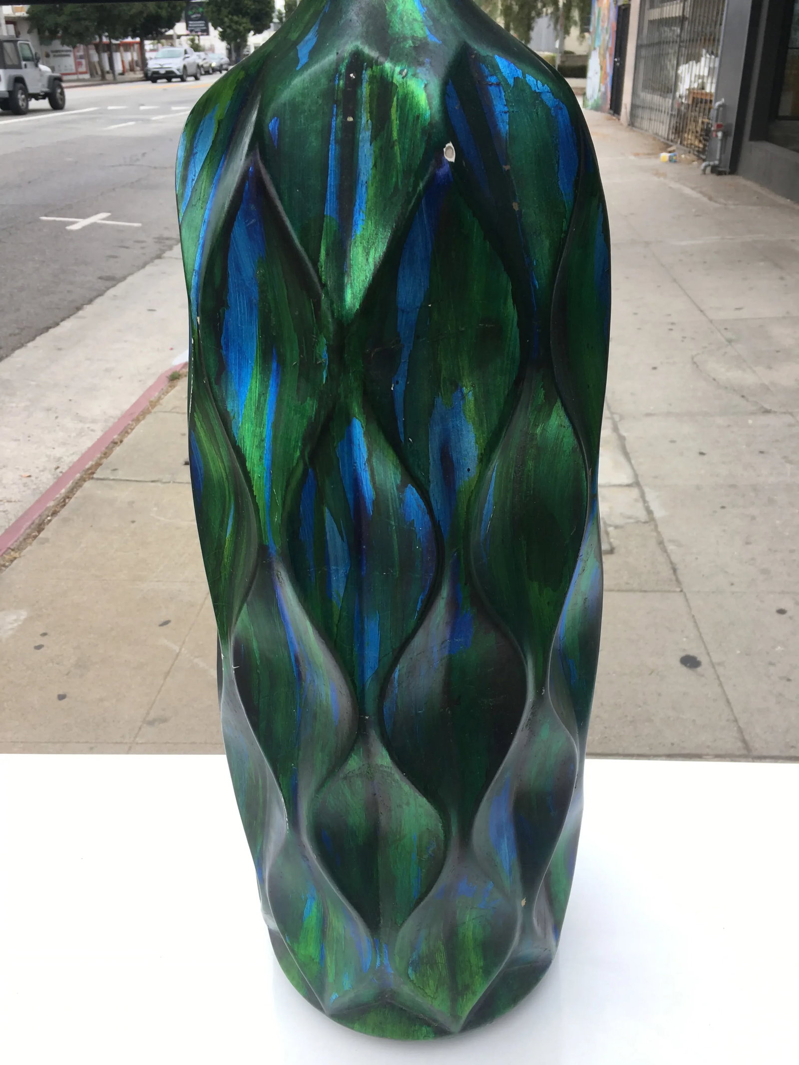 Pair of Tall Mid-Century Iridescent Ceramic Table Lamps – Blue & Green Glaze With Custom - 4