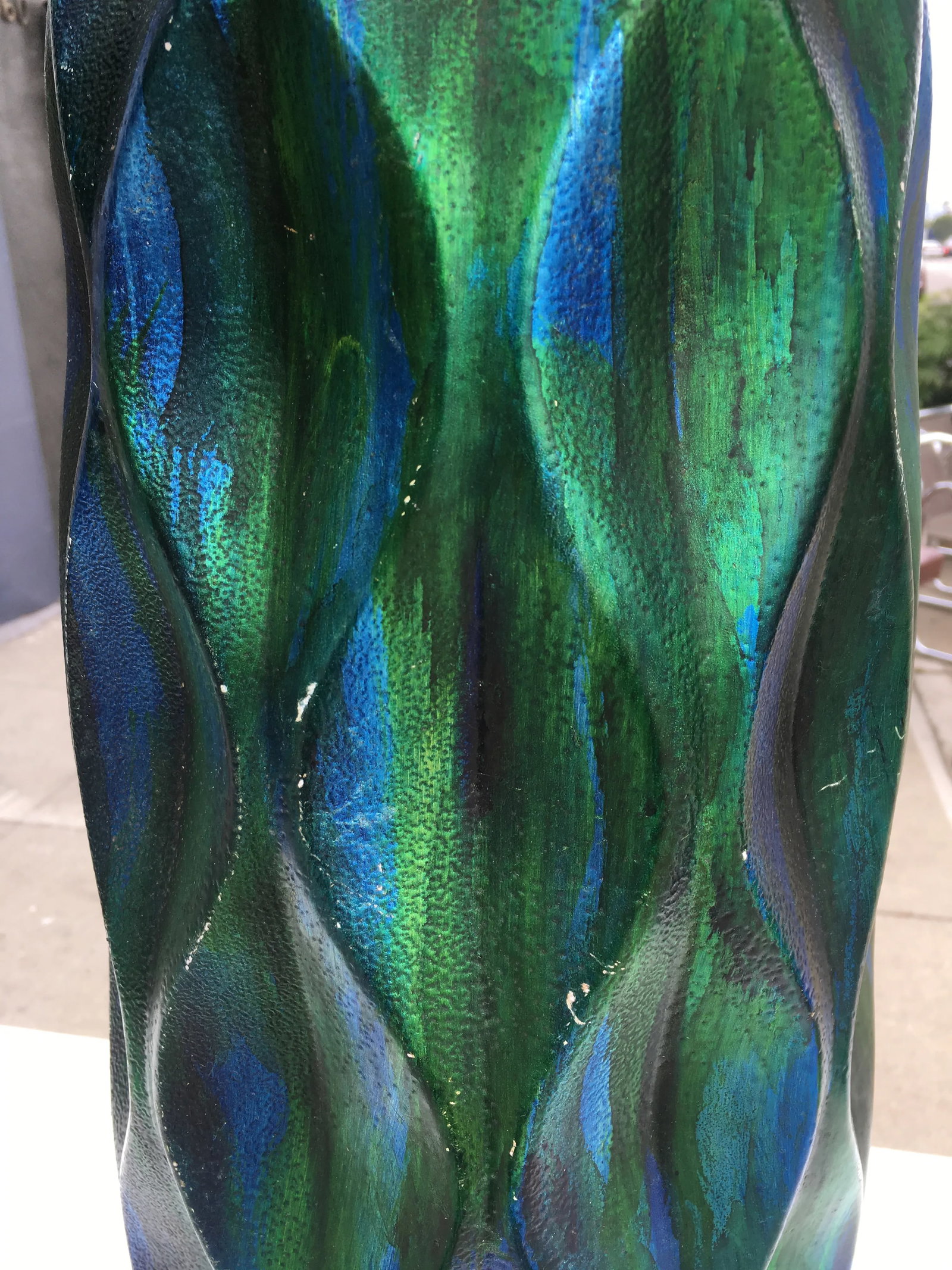 Pair of Tall Mid-Century Iridescent Ceramic Table Lamps – Blue & Green Glaze With Custom - 8