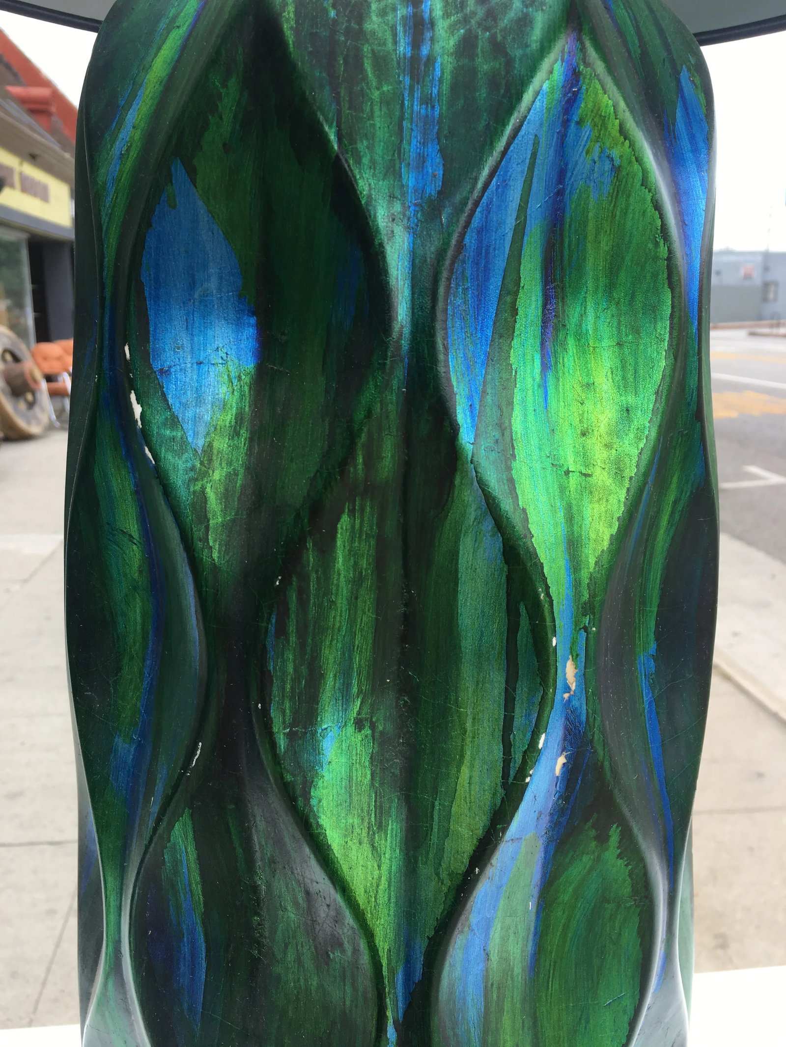 Pair of Tall Mid-Century Iridescent Ceramic Table Lamps – Blue & Green Glaze With Custom - 9