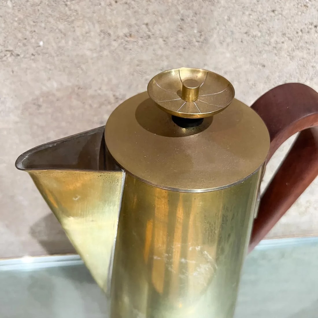 1960s Tommi Parzinger Brass and Walnut Coffee Pot Dorlyn Silversmiths - 2