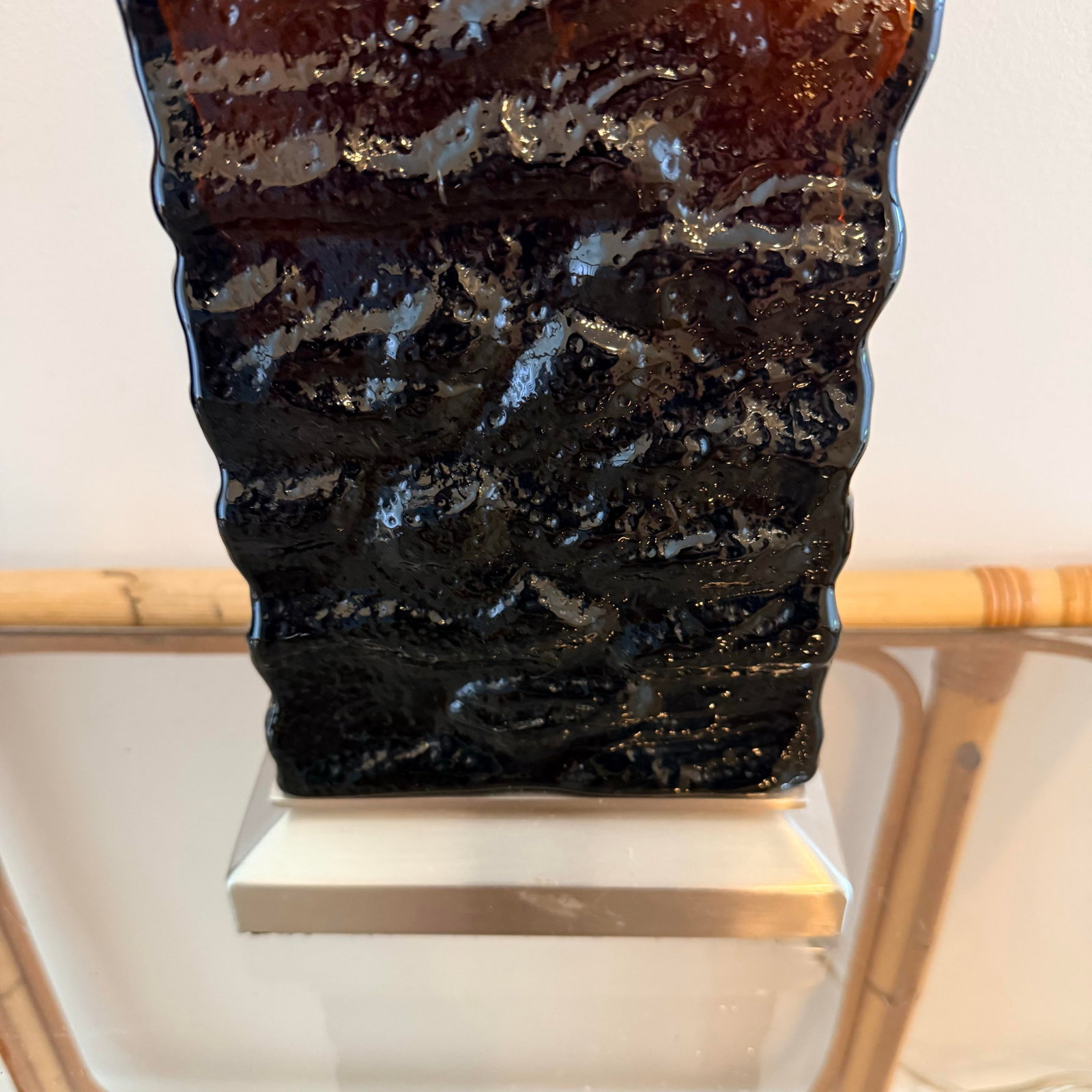 Amber-Brown Textured Wavy Glass Table Lamps in the Mid-Century Modern Taste - A Pair - 6