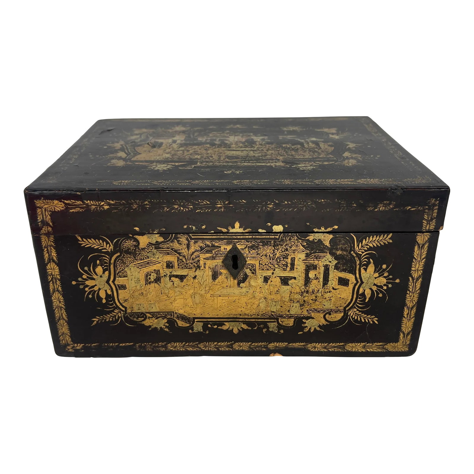 19th Century Chinese Export Lacquer Decorated Tea Caddy Box (1 of 10)