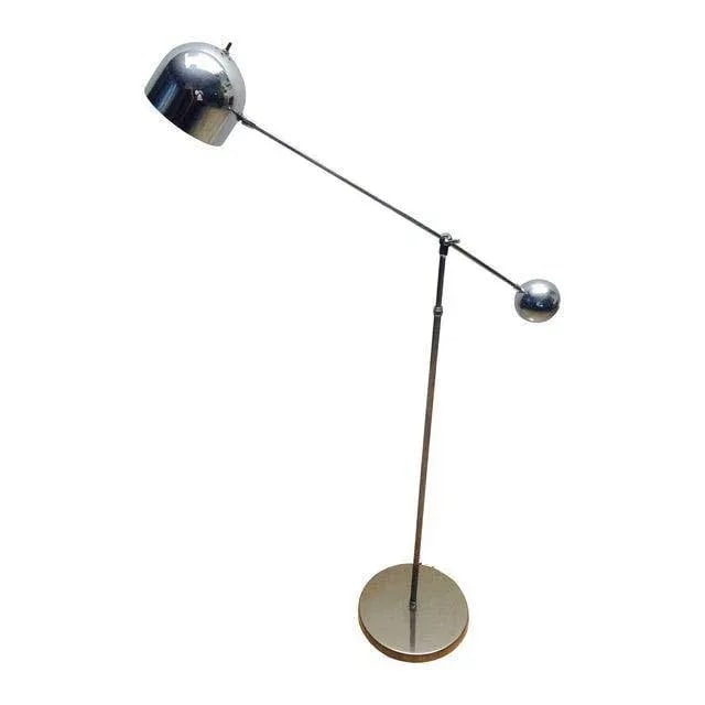 Sculptural Mid-Century Modern Chrome Floor Lamp With Adjustable Dome Shade & Counterbalance Ball (1 of 8)