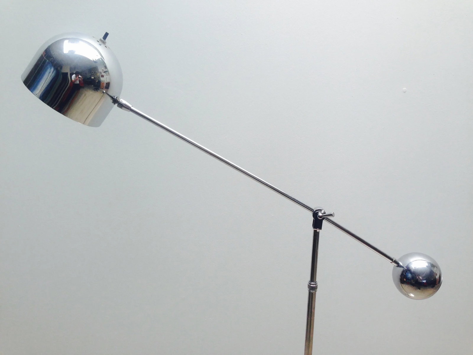 Sculptural Mid-Century Modern Chrome Floor Lamp With Adjustable Dome Shade & Counterbalance Ball - 6