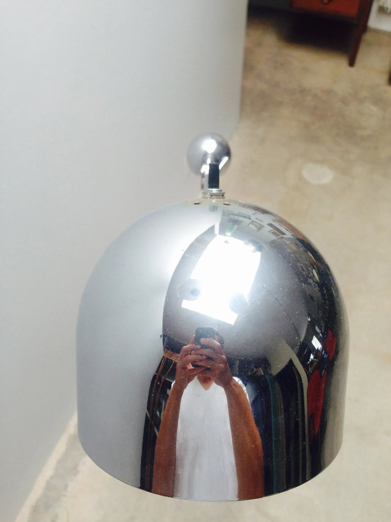 Sculptural Mid-Century Modern Chrome Floor Lamp With Adjustable Dome Shade & Counterbalance Ball - 8