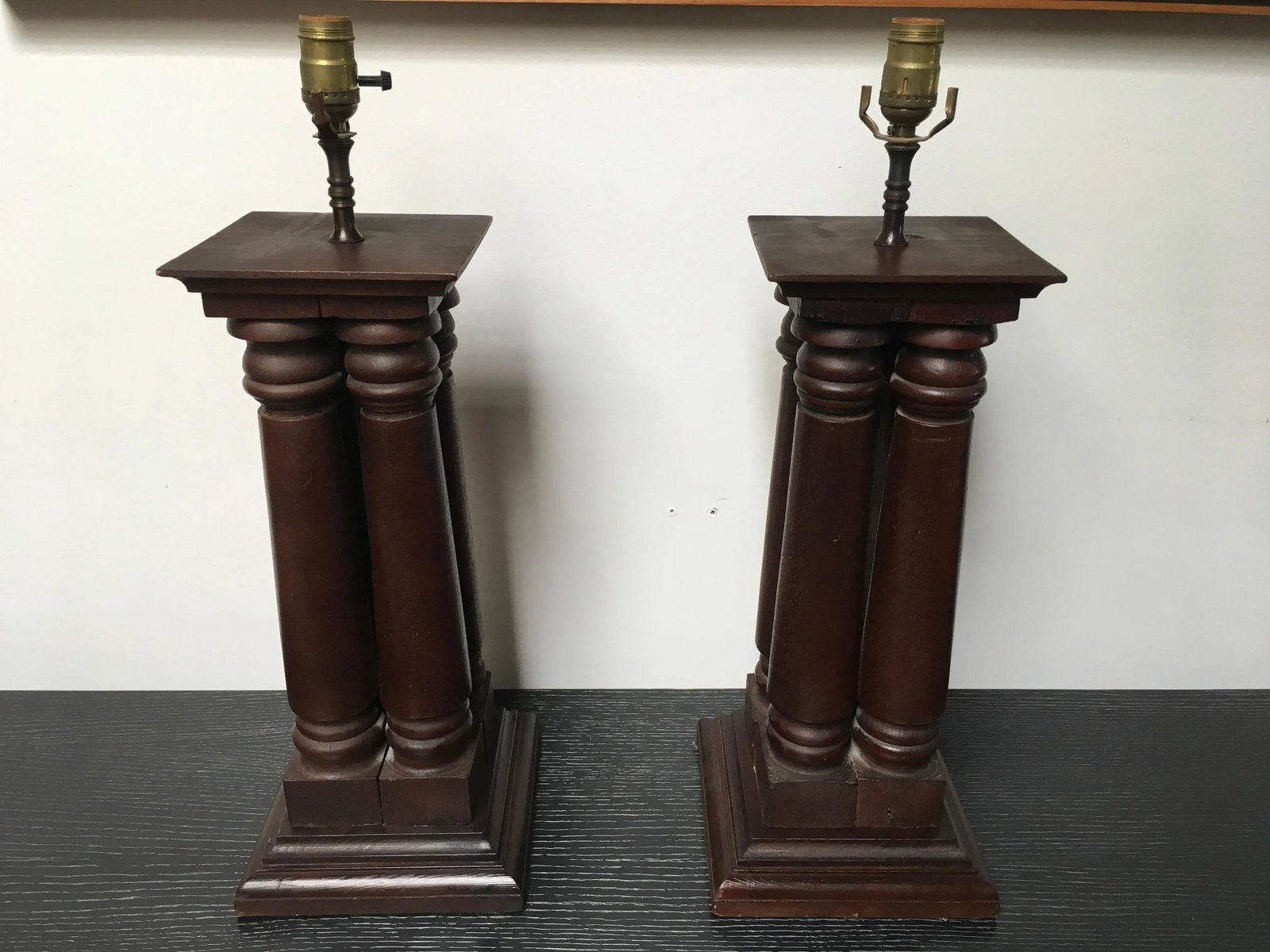 Early 20th Century Antique Wooden Architectural Table Lamps - a Pair - 3